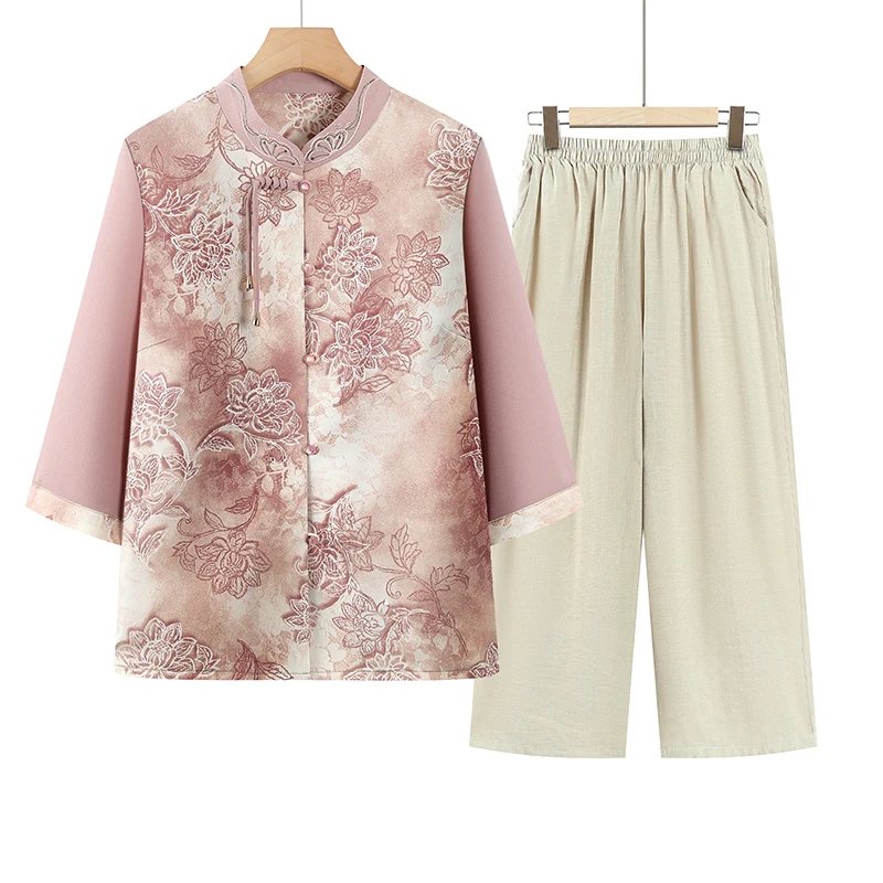 妈妈夏季大码洋气衬衫中老年人夏装老人国风女装上衣宽松奶奶衣服