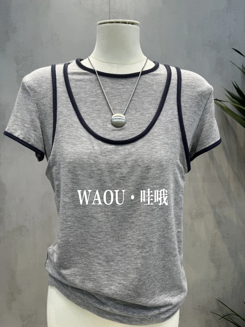 【WAOU】小众设计韩系假两件短袖252266