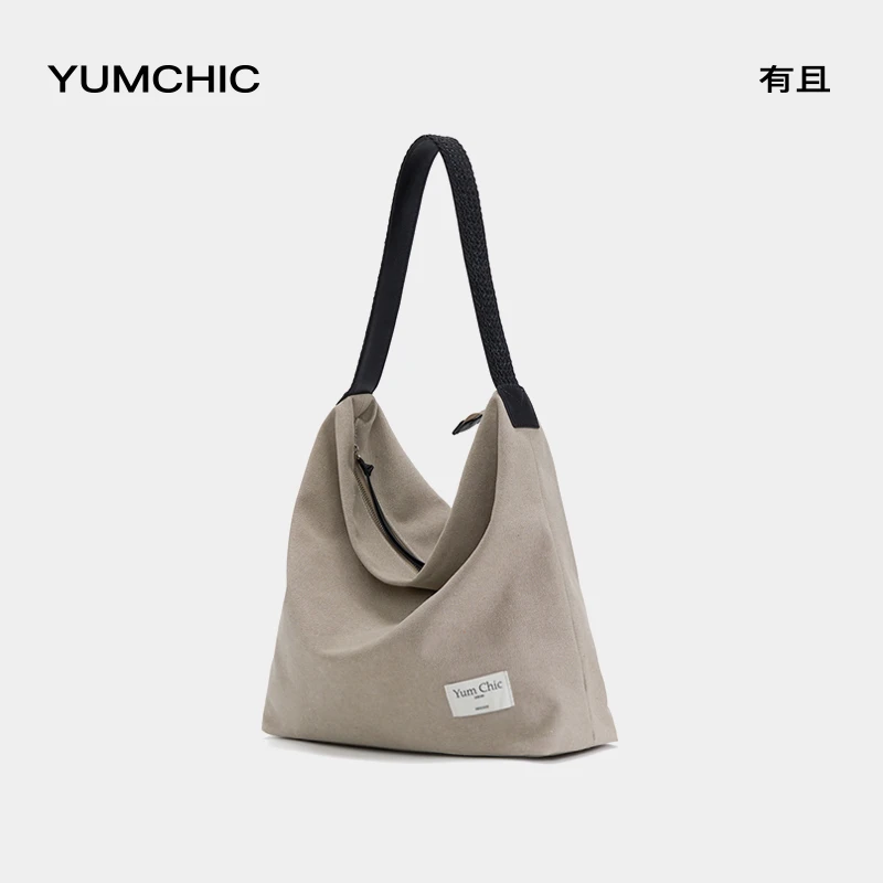 YUMCHIC.有且编织hobo包混纺水洗珠帆布亚麻单肩大容量自在老钱风