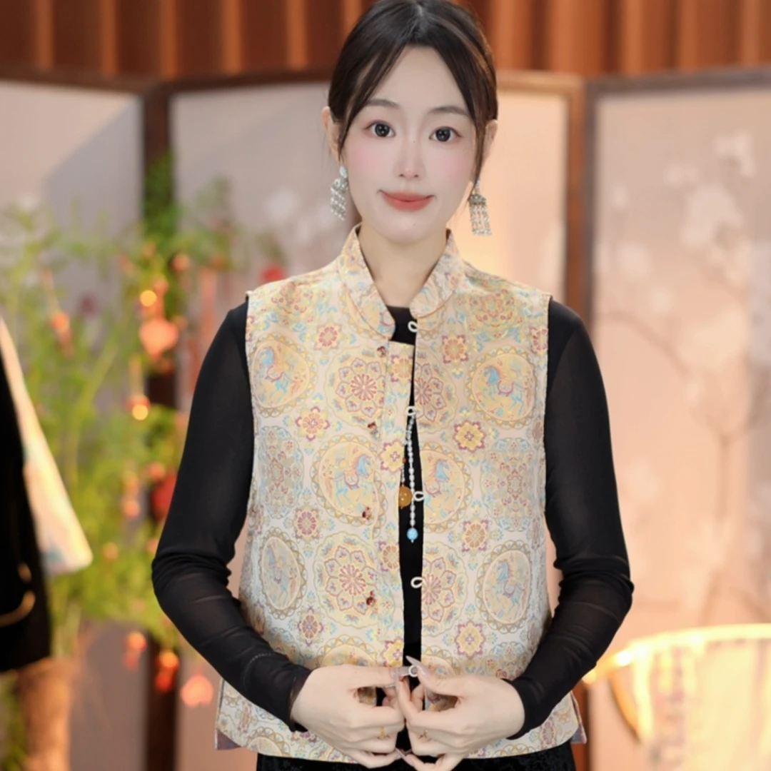 《赏流萤-双面穿》2025新中式国风提花女士百搭马甲