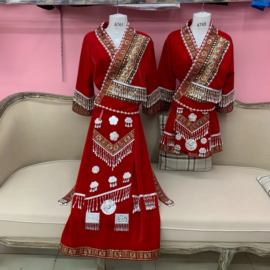 女士时尚长款苗族改良民族服装表演舞蹈服网红女款