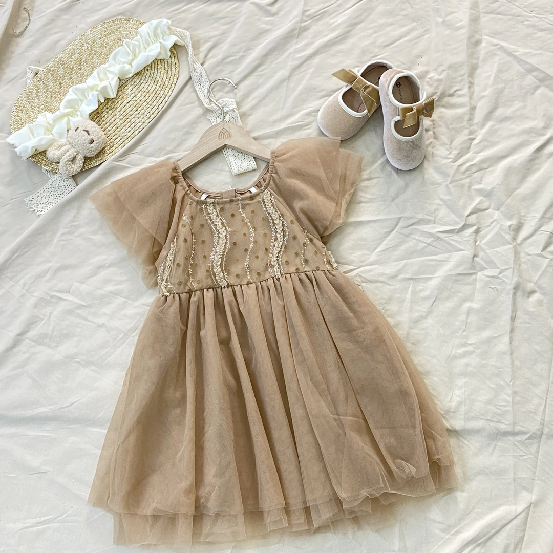 儿童新款夏款泡泡袖公主连衣裙女童洋气网纱裙中大童装宝宝裙子