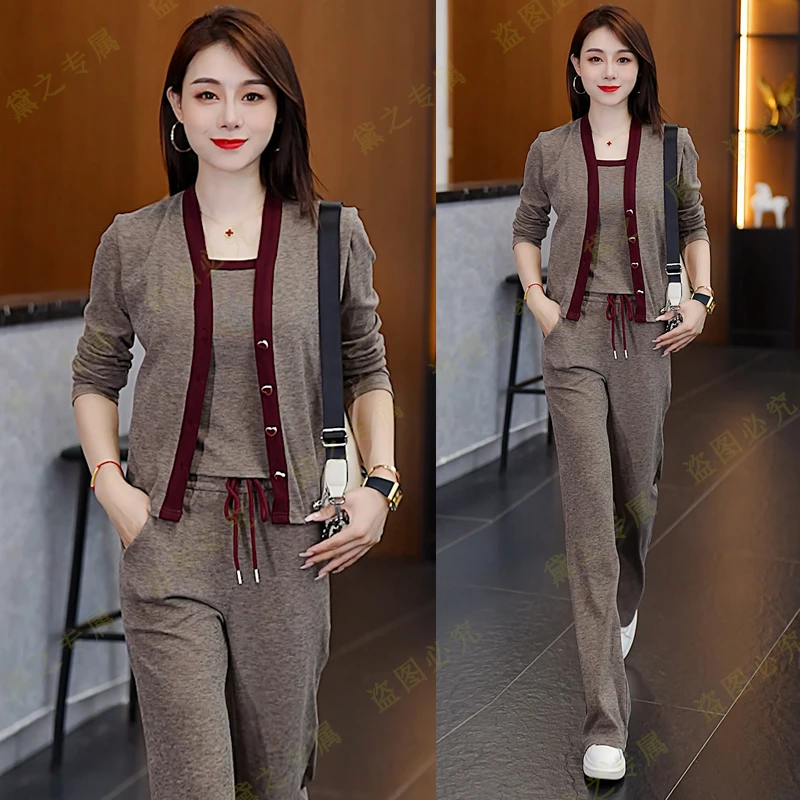 【裤子三件套】春夏气质红边安哥拉三件套时尚套装