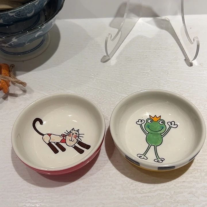 文***馨瓷猫猫加小青蛙小茶盏一对