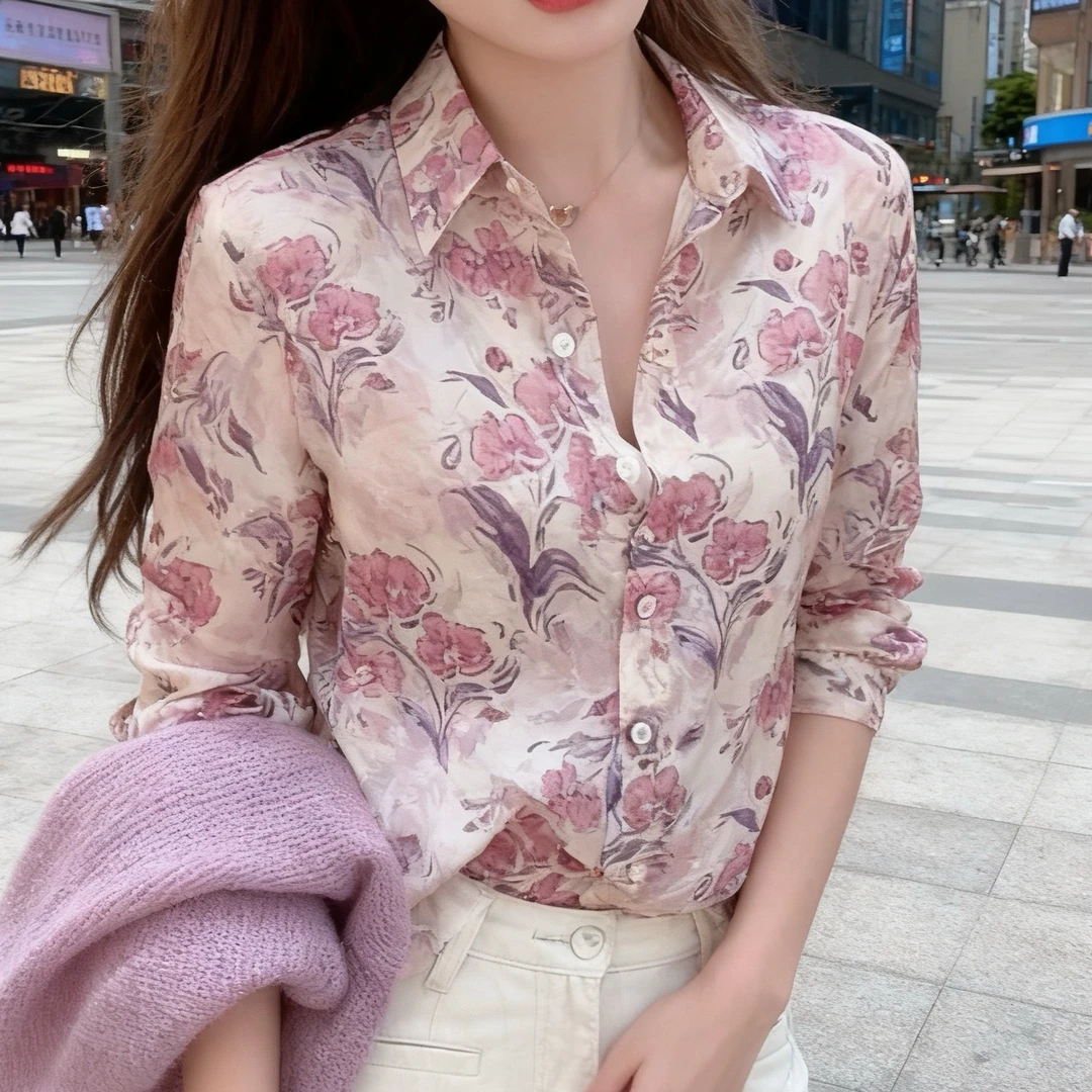 港风气质设计感碎花小衫长袖衬衫2025新款秋季洋气女人味显白衬衣