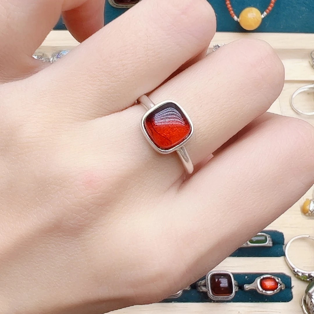 血珀戒指银S925镶嵌，