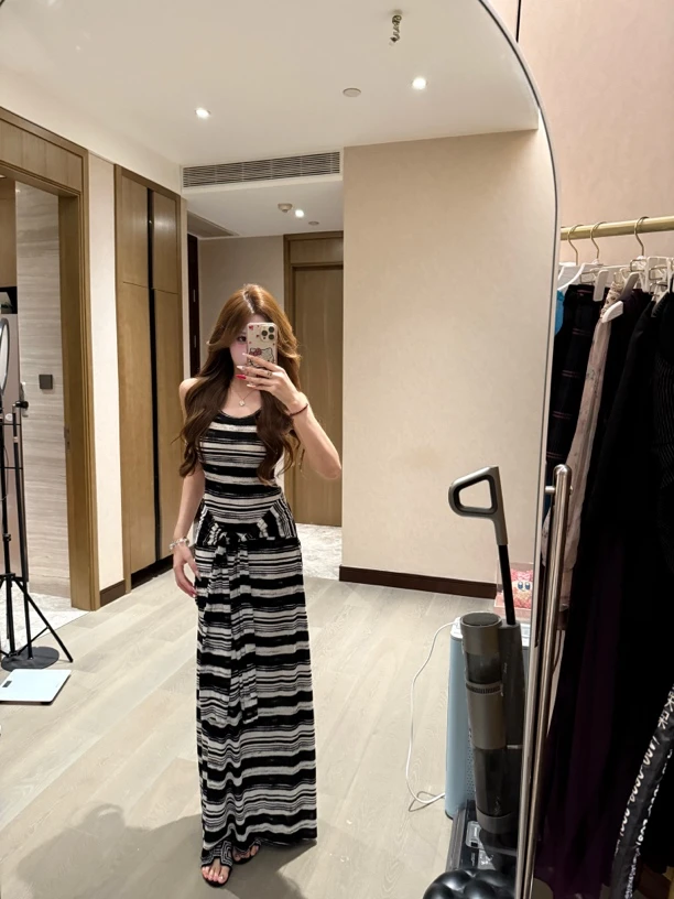 周周·【松弛美式】假两件绑带条纹连衣裙