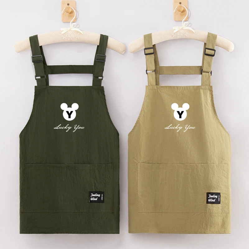 时尚简约韩版围裙可定制logo印字厨房餐饮专用防污背带小个子短款