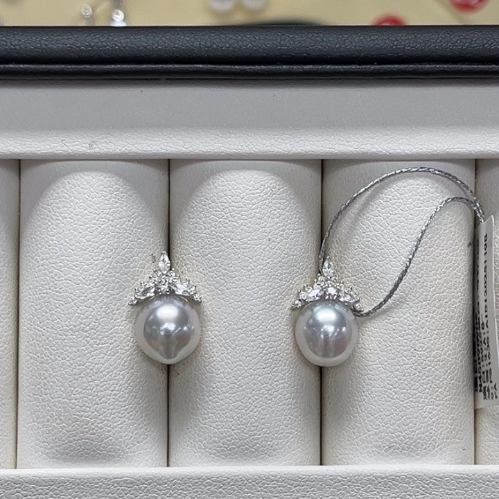 耳饰海水珍珠银S925镶嵌澳白 8-9mm 64号