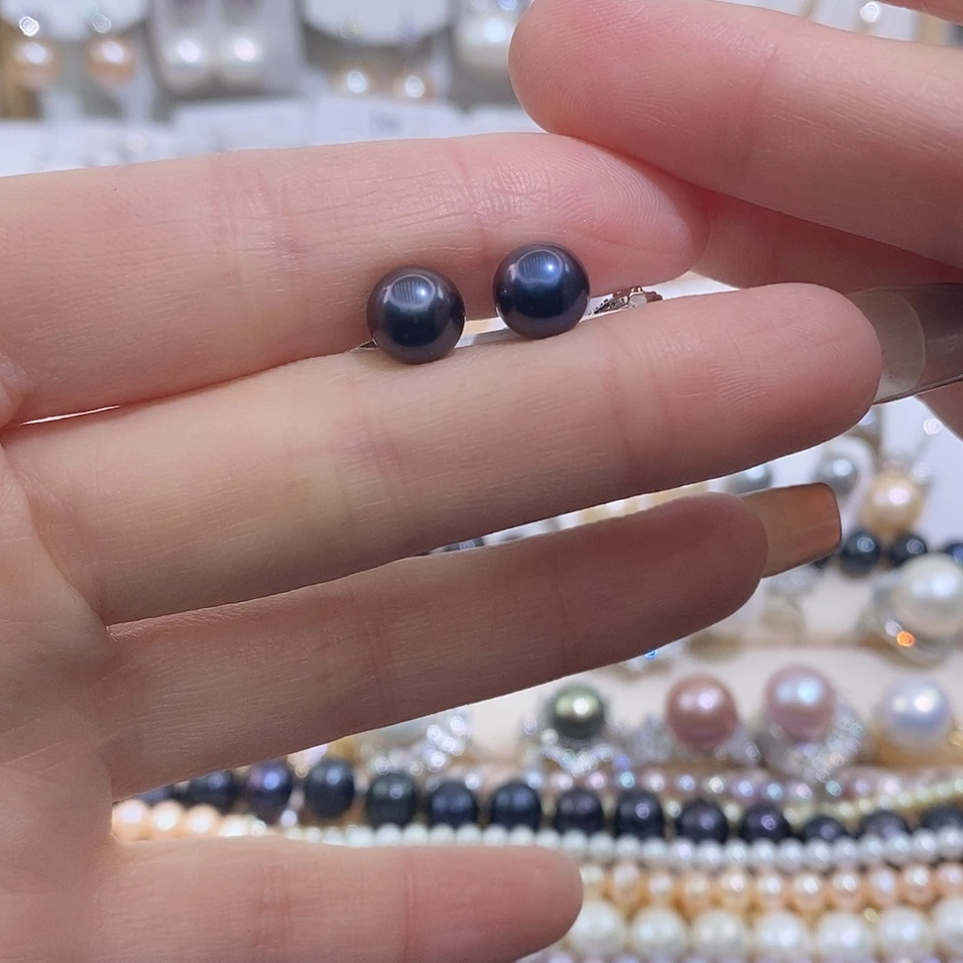 银S925镶嵌淡水珍珠耳饰w