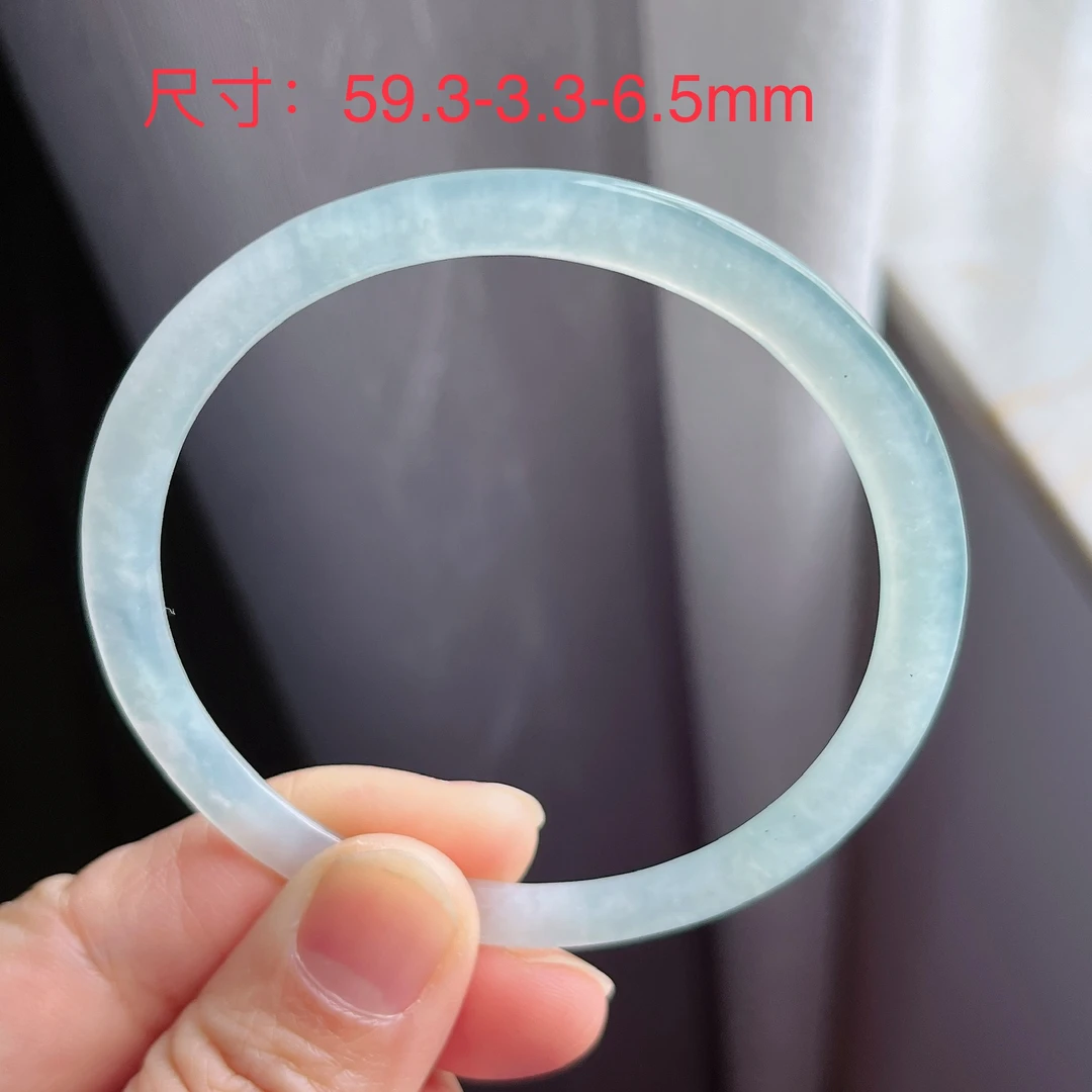 仁仁淘珠宝天然翡翠A货冰种窄圆条#59圈手镯