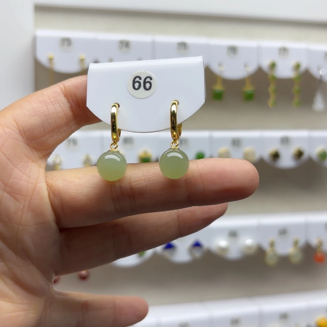 银S925镶嵌和田玉耳饰