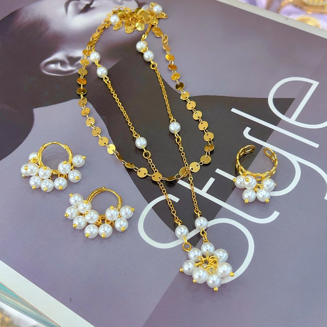 钛钢项链 伊帕尔阿依新款钛钢三件套 金色时尚百搭古风轻奢