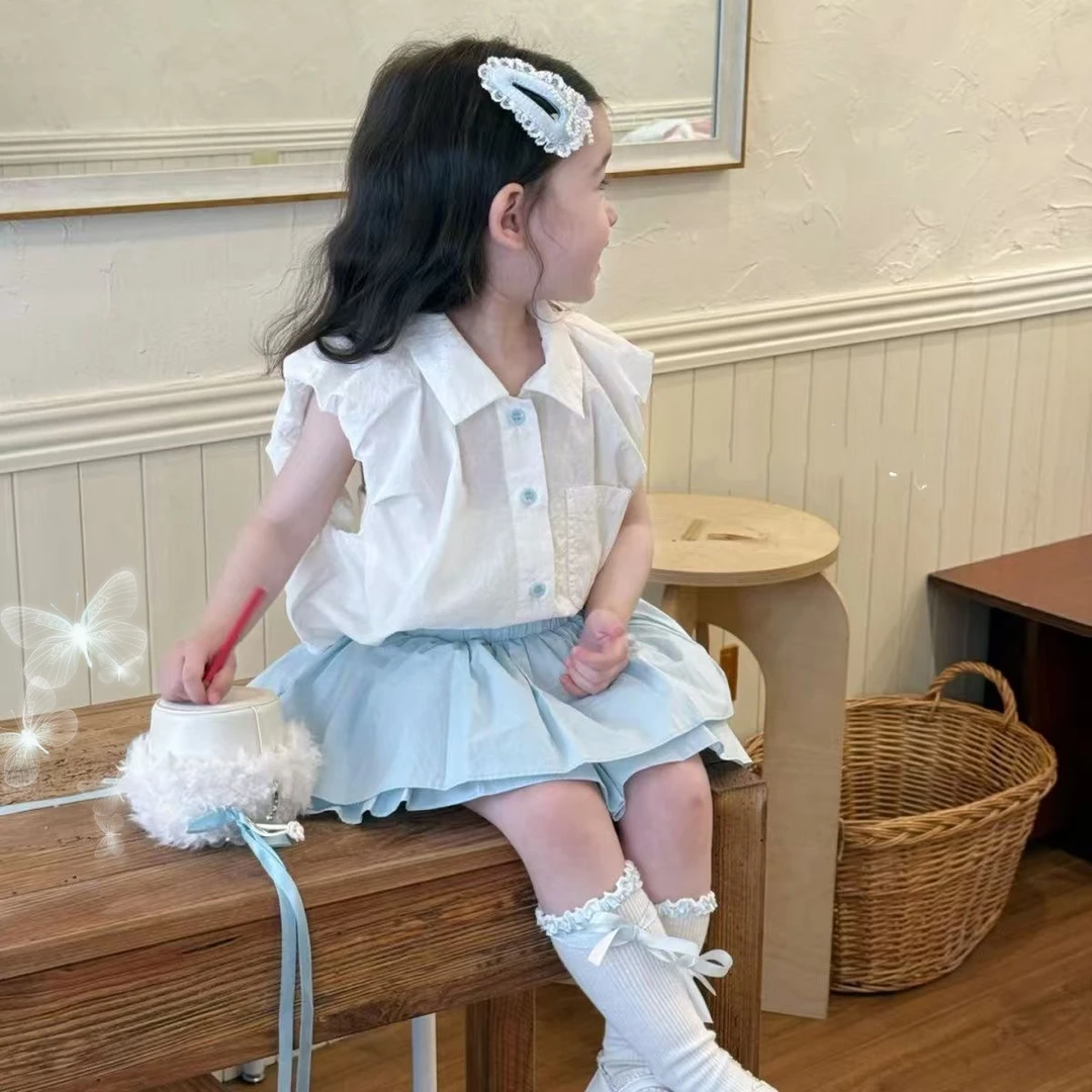 女童夏季套装2025新款洋气宝宝无袖衬衫蛋糕裙两件套超萌儿童夏装