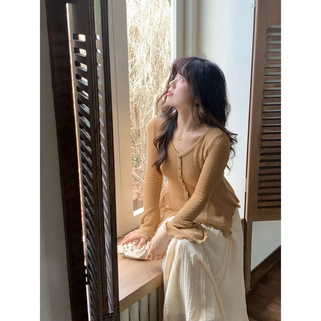 米米子“梧桐知秋”不规则收腰下摆V领禅意上衣慵懒风秋季新品女装