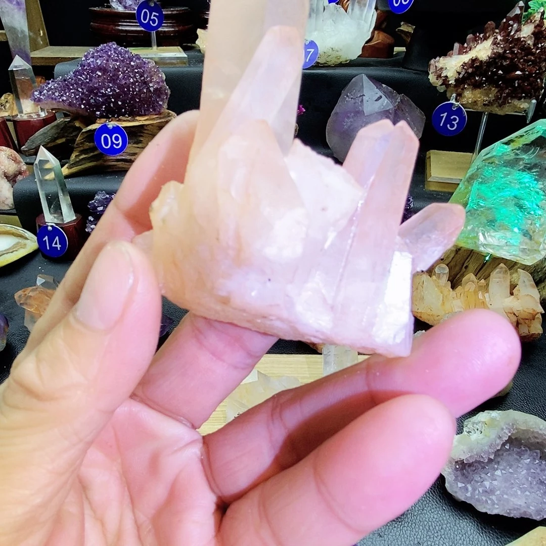石材水晶簇摆件，
