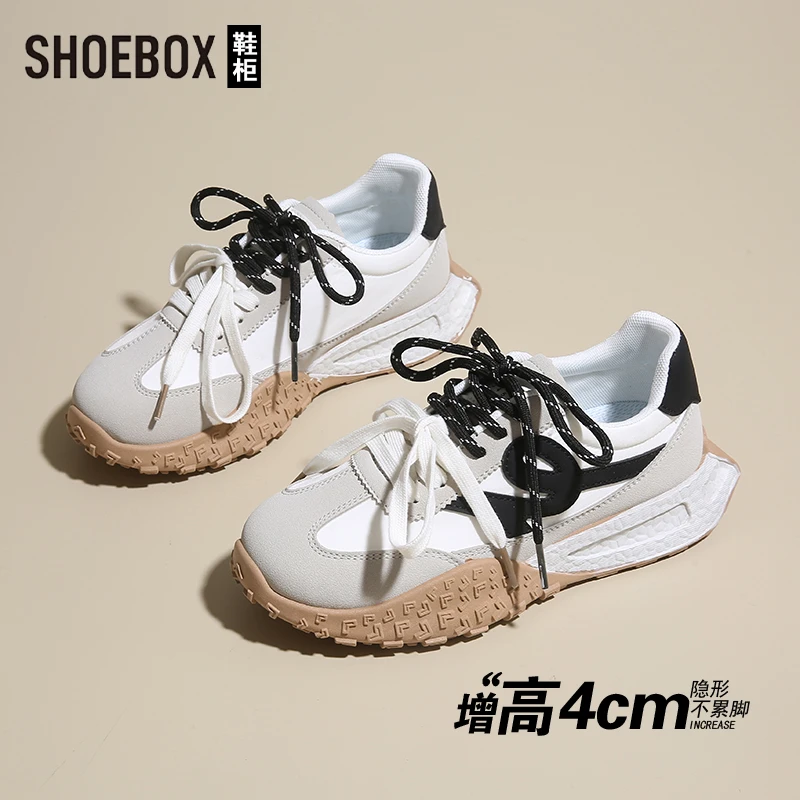 SHOEBOX鞋柜皮面2025新款德训鞋百搭春季阿甘鞋爆米花厚底女鞋