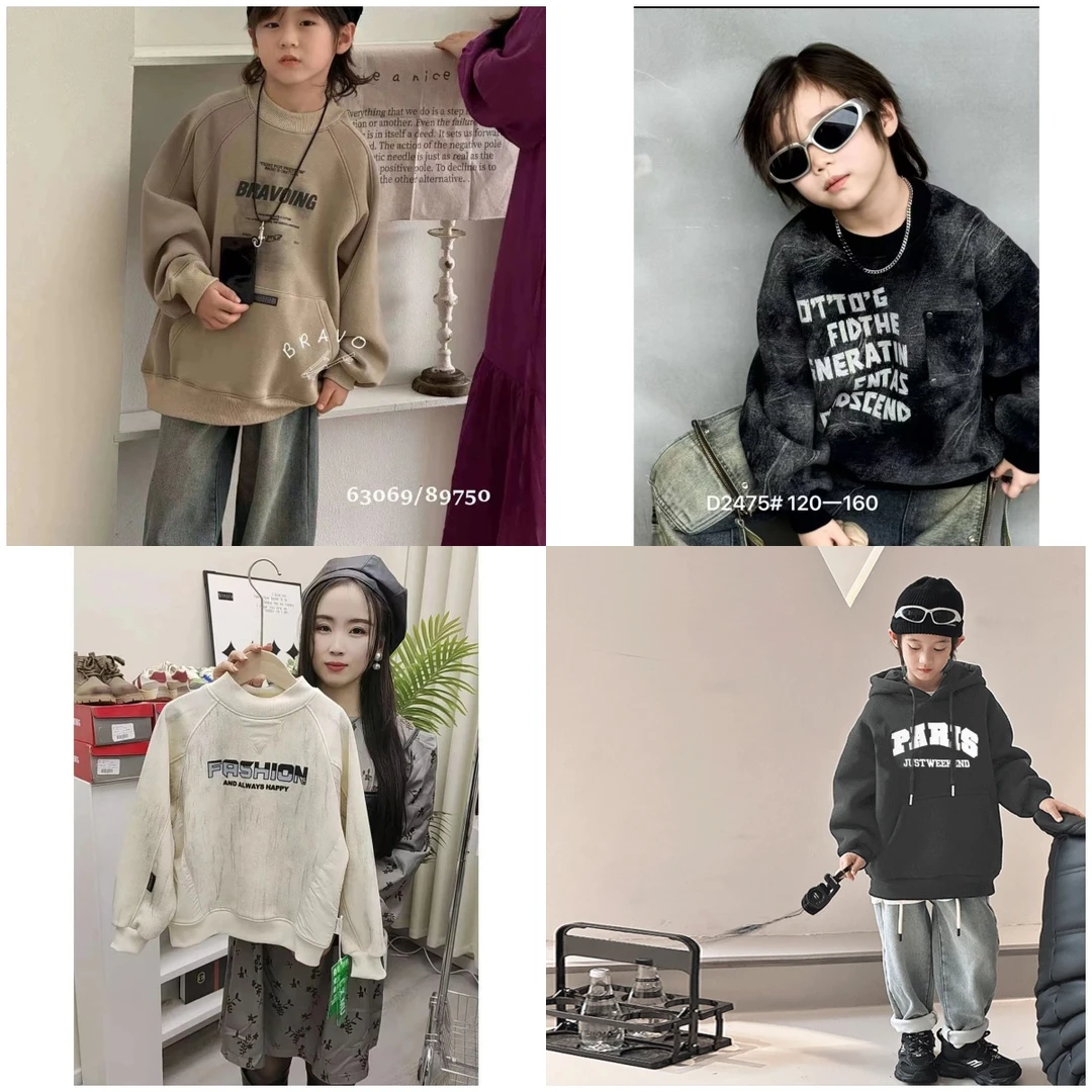 【亲子款厚绒连帽卫衣】加绒中大童卫衣秋冬新款帅气男童保暖上衣