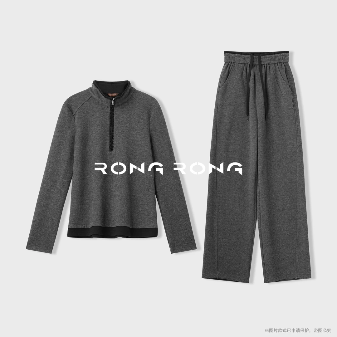 溶溶【云墨风烟】RONGRONG绵羊毛混纺锁温简约通勤风套装2518H707