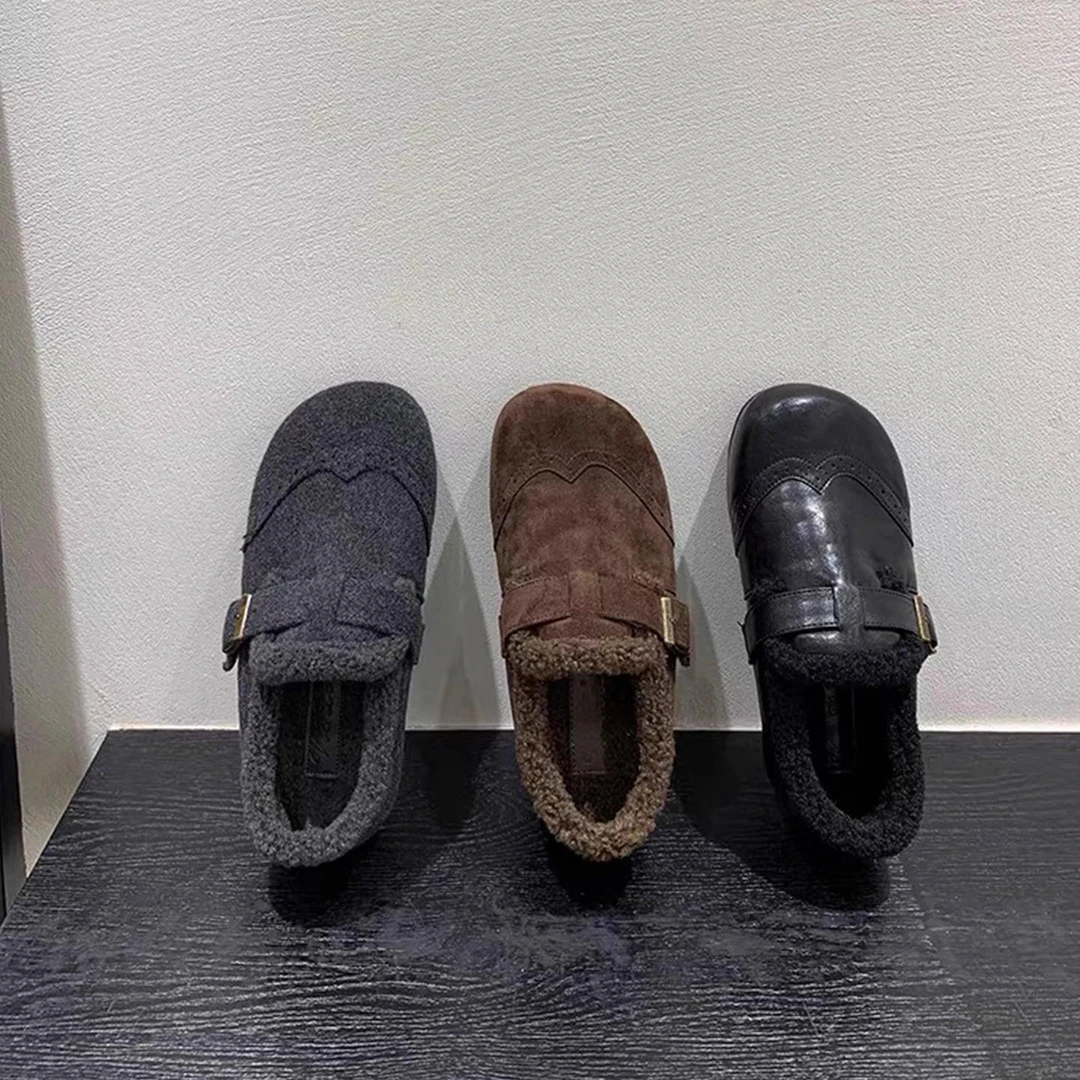 【PVKB&专柜女鞋】女2025秋冬新款乐福鞋子保暖毛毛鞋一脚蹬雪地靴