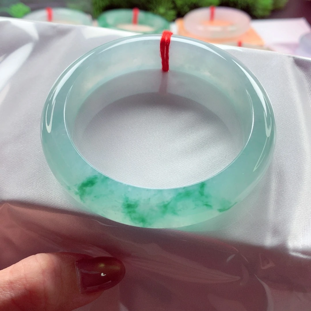 翡翠未镶嵌手镯55.4 小万战斗机冰飘蓝花 灵