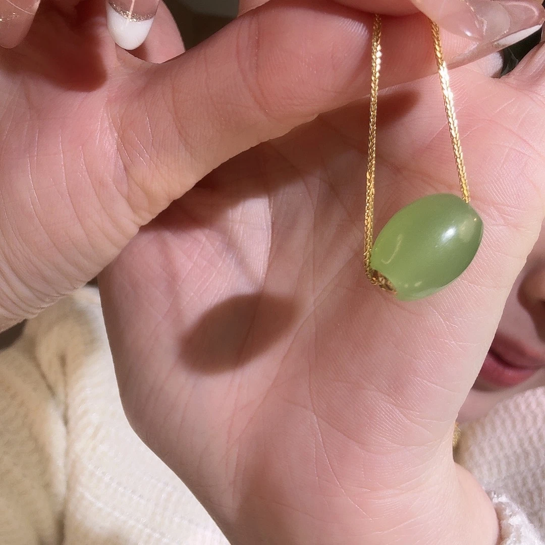 和田玉18K金镶嵌吊坠(不含链)