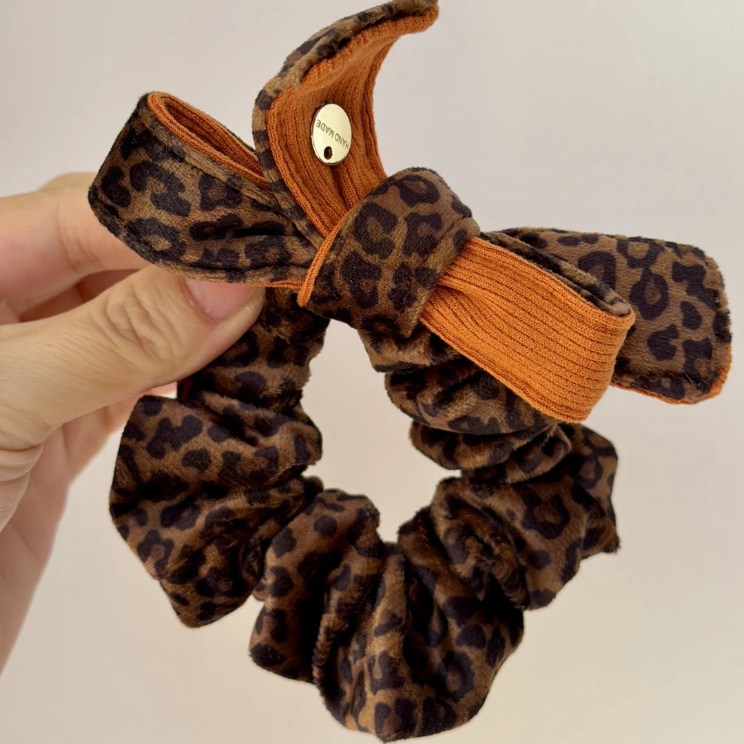 豹纹蝴蝶结发圈网红百搭时尚气质秋冬可爱复古