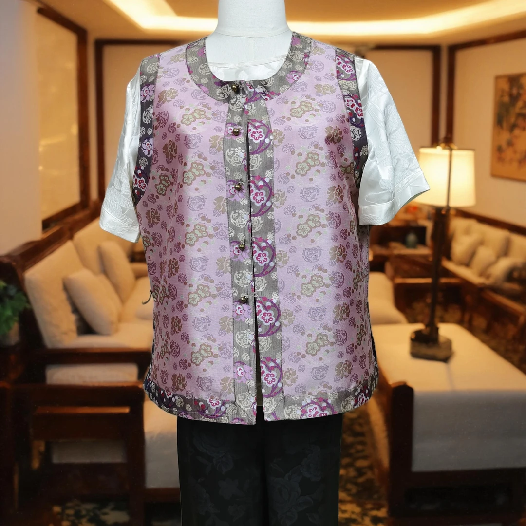 桑蚕丝高端蜀锦双面双穿马甲背心2025新款四季可穿