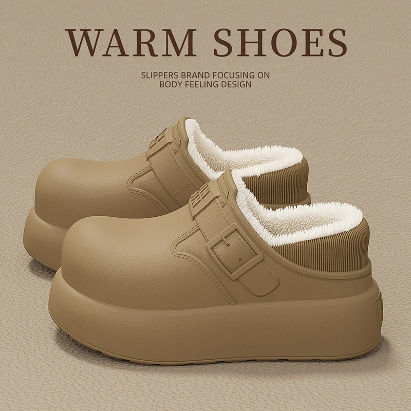 红豆勃肯防水棉拖鞋女冬季外穿包跟保暖2025新款家居厚底毛毛棉鞋