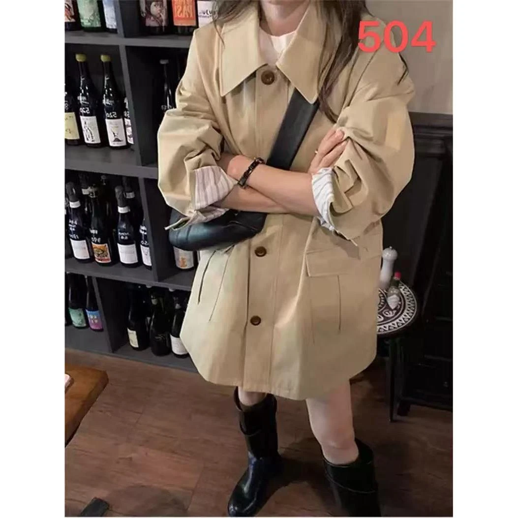 卡其色短风衣女2024年新款秋季外套小个子宽松休闲韩系大衣中长款