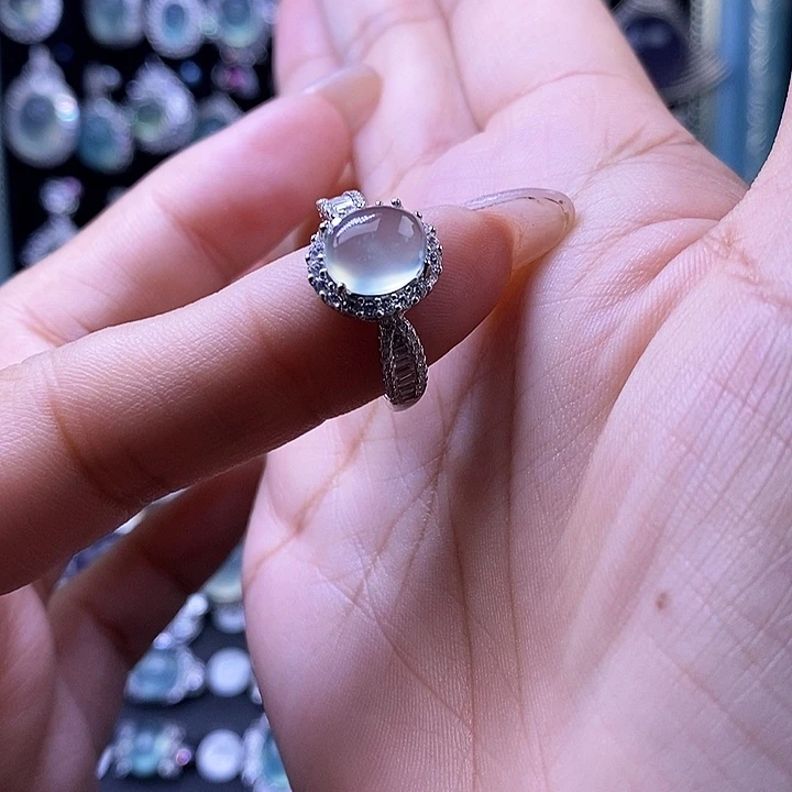 银S925镶嵌岫玉戒指