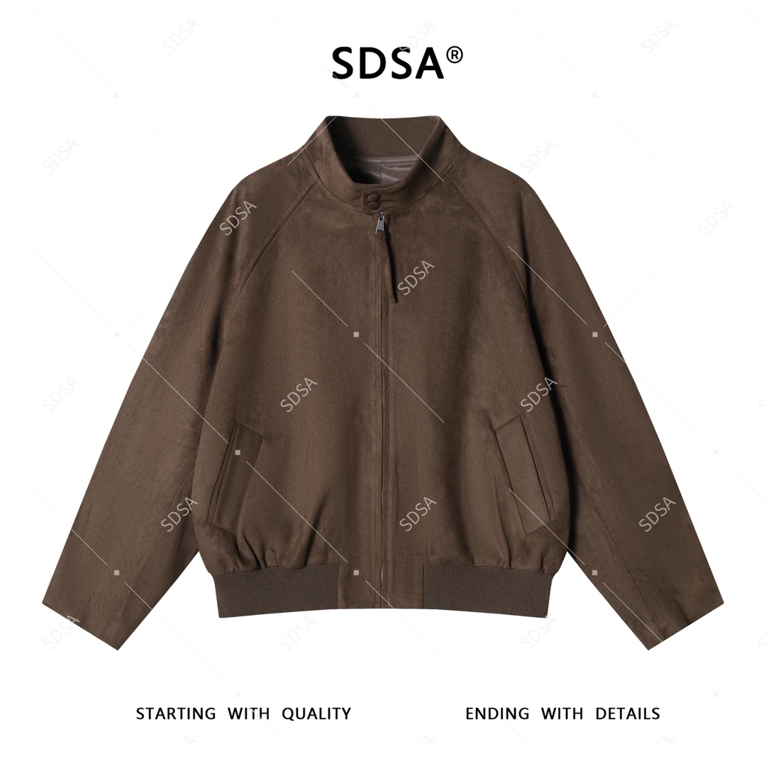 SDSA男士秋冬新款轻奢痞帅男装美式纯色拉链夹克百搭立领绒面外套