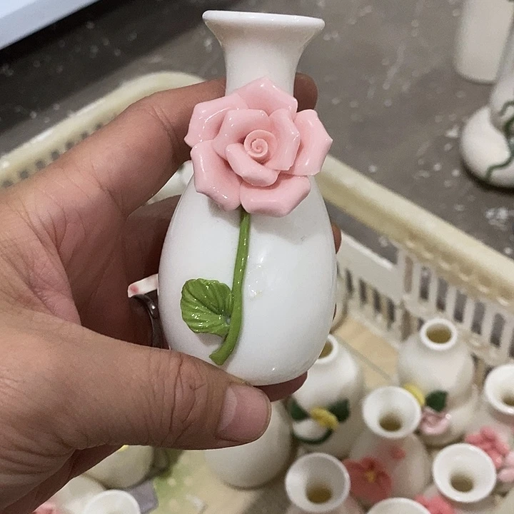 瓷片纯手工陶瓷花摆件瑕