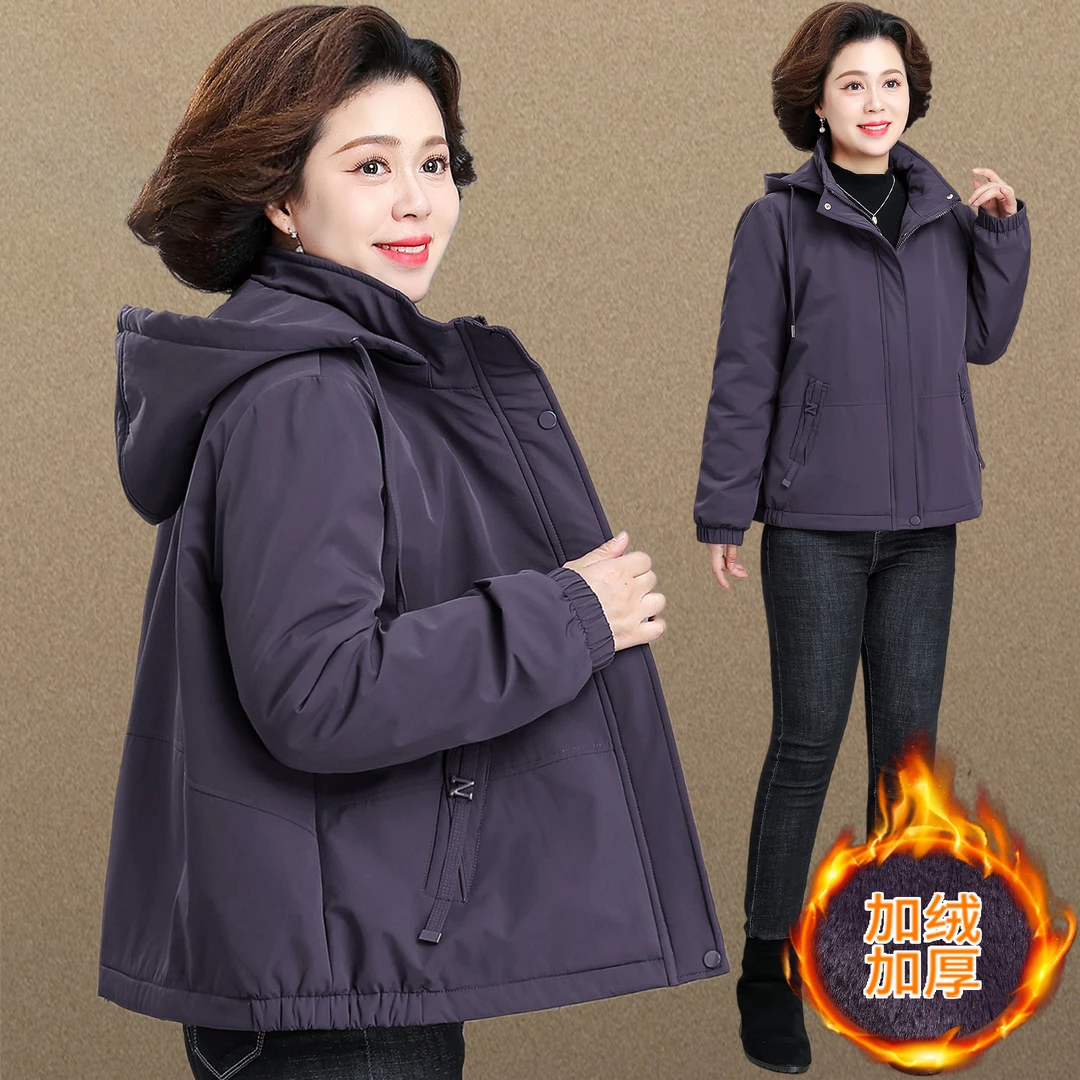 中老年人妈妈派克服女秋冬加绒加厚棉衣外套冬装羽绒棉服短款棉袄