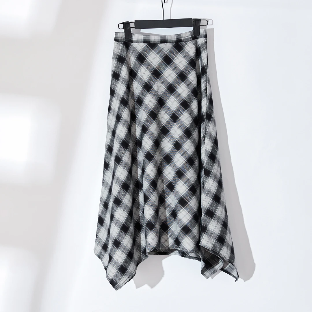 2025早秋季新款格纹鱼尾半身裙女高腰显瘦气质百搭A字裙中长款裙