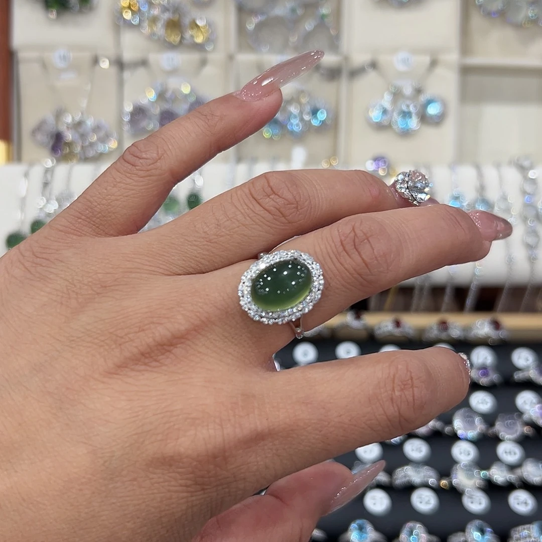 被****岫玉银S925镶嵌戒指