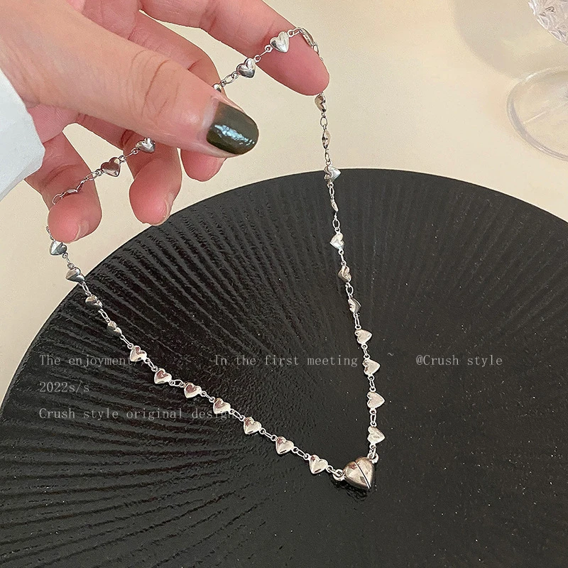 合金项链 甜妹天菜~爱心金属吊坠项链少女气质百搭脖颈链锁骨链