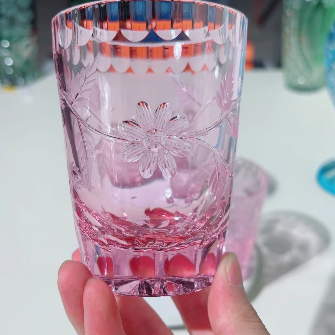 水晶玻璃平底款-樱花粉水晶杯
