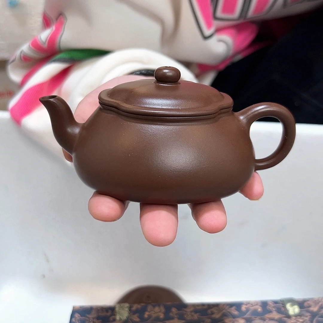 ****珠紫砂茶壶老紫泥海棠