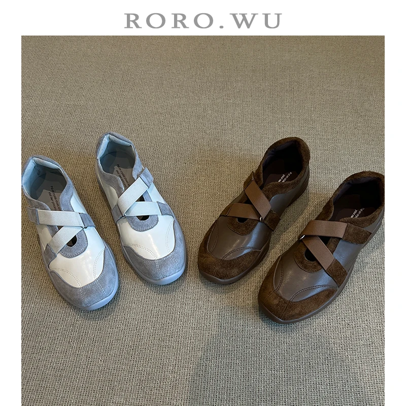 娆娆吴·牛皮休闲日常百搭运动通勤魔术贴舒适暴走时尚单鞋A26