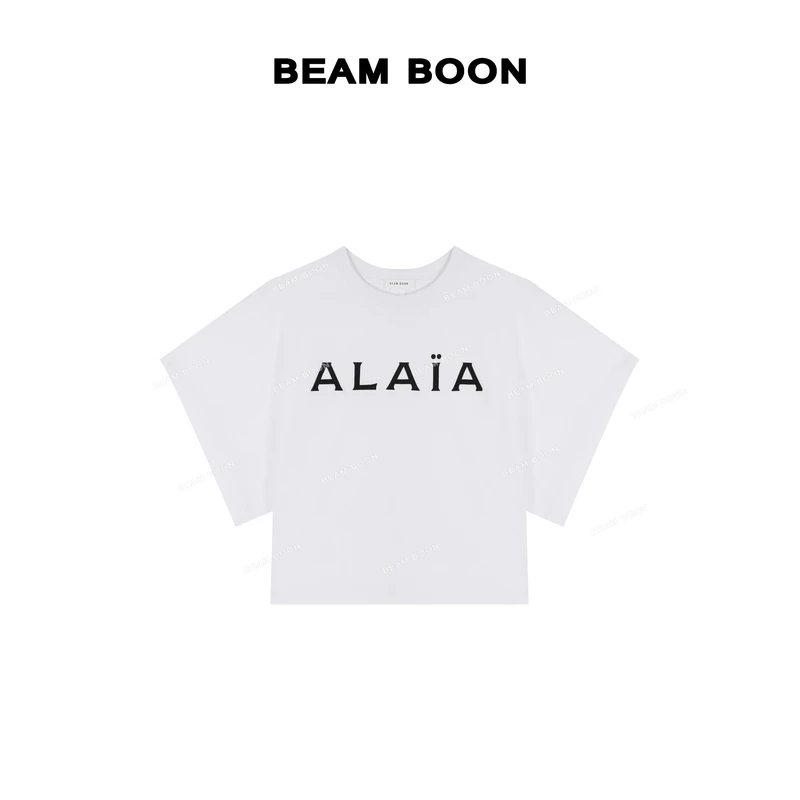 Beam Boon|【花苞T】植绒印花字母廓形一片袖显瘦宽松百搭T恤