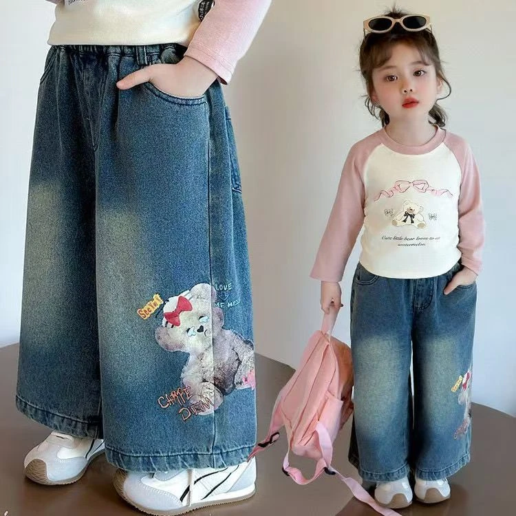 女童裤子春秋款2024新款儿童网红时髦洋气牛仔裤宝宝春装休闲长裤