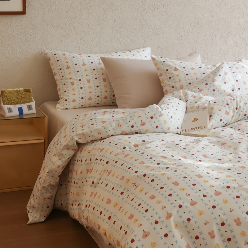 ins小清新全棉四件套100斜纹纯棉床单卡通减龄可爱简约被套床品