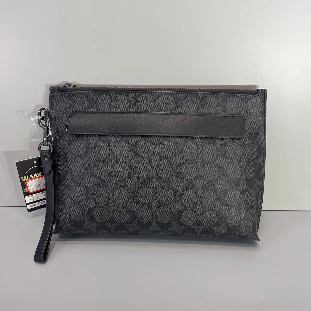 95新 COACH/蔻驰 男士黑拼老花手拿包29*20*5cmM051024