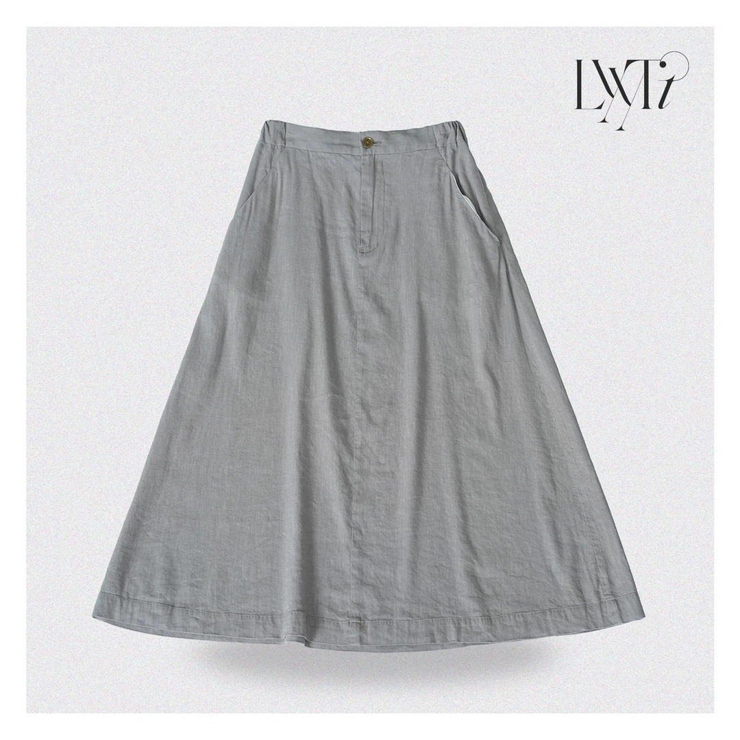 亚麻混纺带弹A字半裙