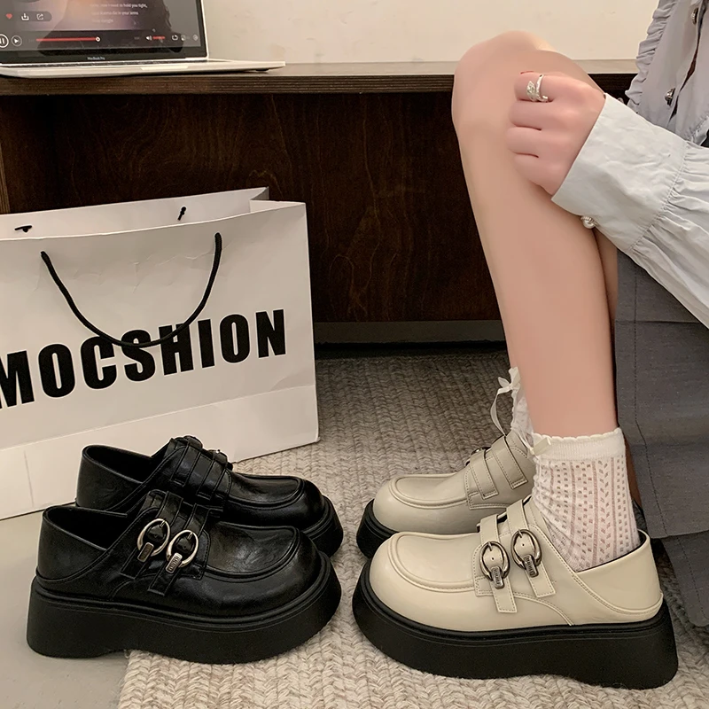 复古黑色乐福鞋女2025春季新款配裙子学院风小皮鞋通勤一脚蹬单鞋