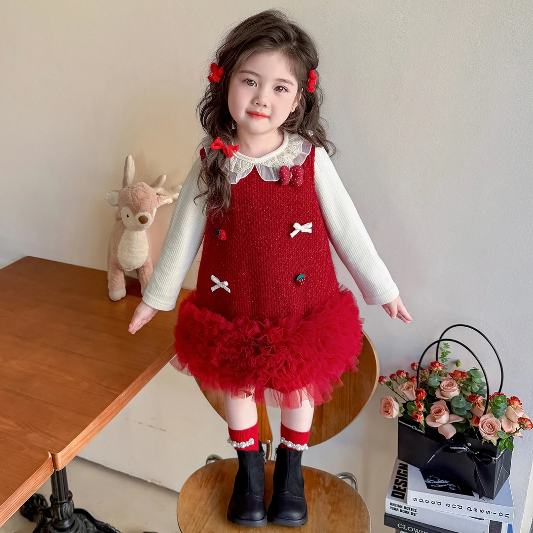 女童套装裙春秋新款儿童小香风公主裙时尚洋气女宝生日网纱背心裙
