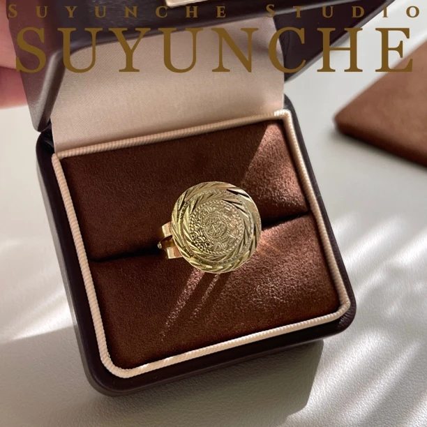 铜合金戒指 Suyunche2669气质浅金色欧美圆盘别致新款戒指