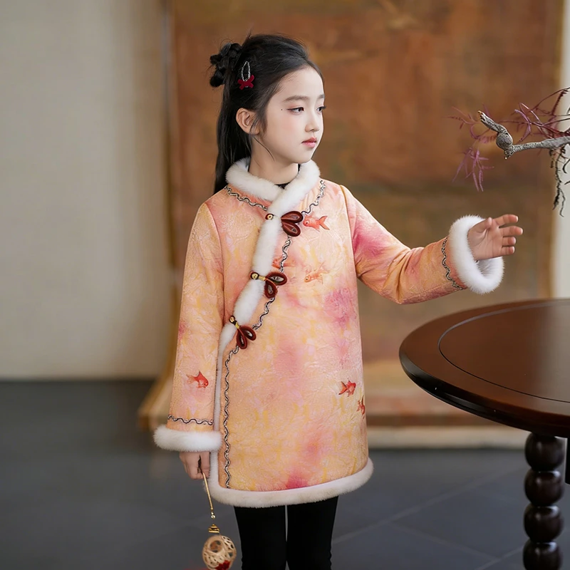 D253137女童新中式棉服保暖汉服外套2026新款冬季儿童喜庆新年服