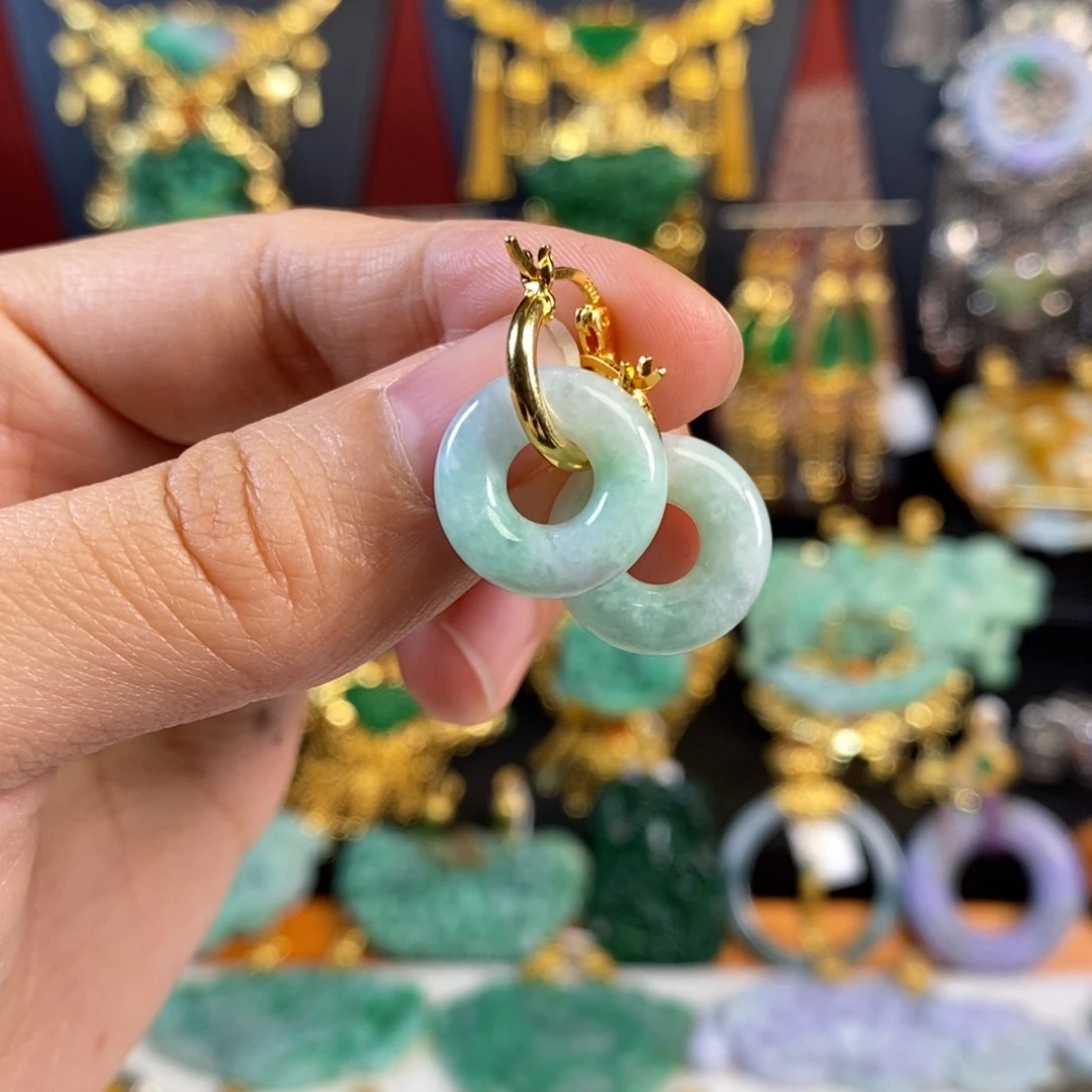 翡翠耳饰未镶嵌甜甜圈耳坠 炸价